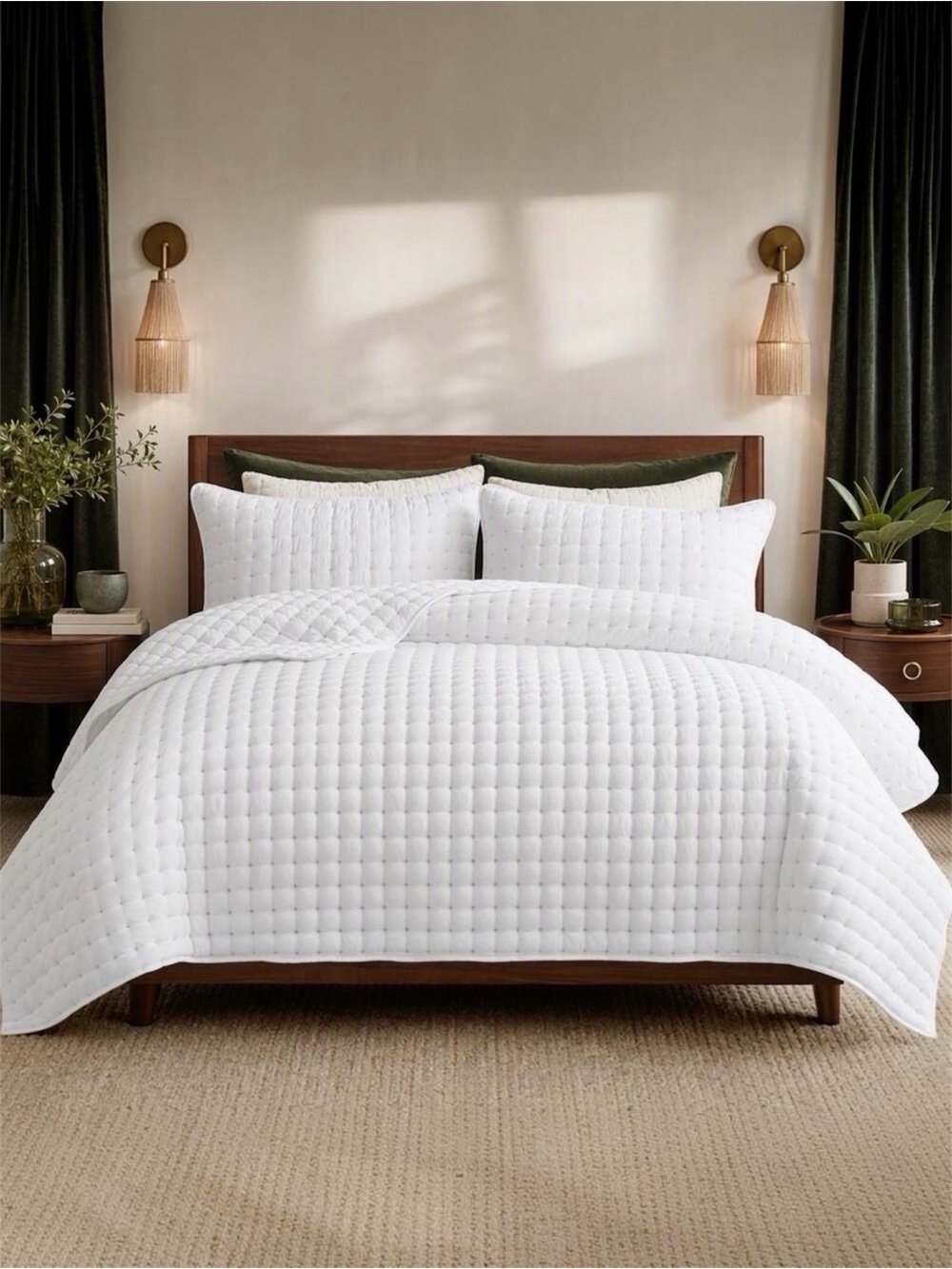 NEW West Elm White Ultra Soft Stitch Quilted Comforter Coverlet Bedding Sham Set